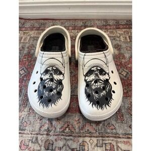 Crocs Classic Lined Clog White Bearded Skull Graphic Mens 9 Womens 11 Slip On